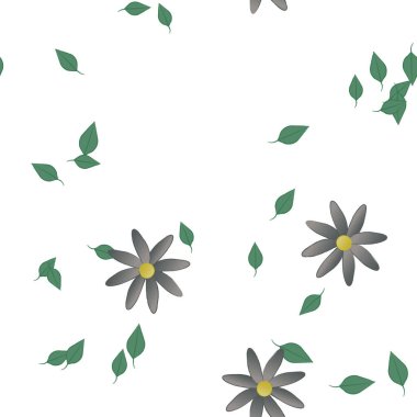 basit renkli çiçekleri olan serbest kompozisyon ve duvar kağıdı için yeşil yapraklar, vektör illüstrasyonu