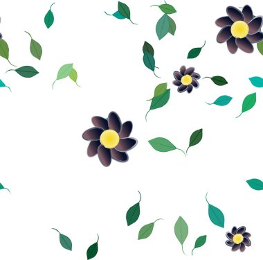 Basit çiçek ve yeşil yapraklı tasarım kompozisyonu, vektör illüstrasyonu