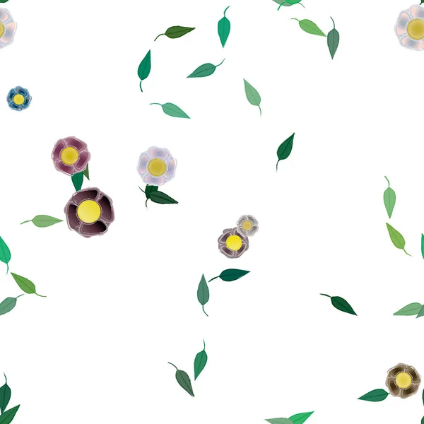 Composition Design Avec Fleurs Simples Feuilles Vertes Illustration Vectorielle — Image vectorielle