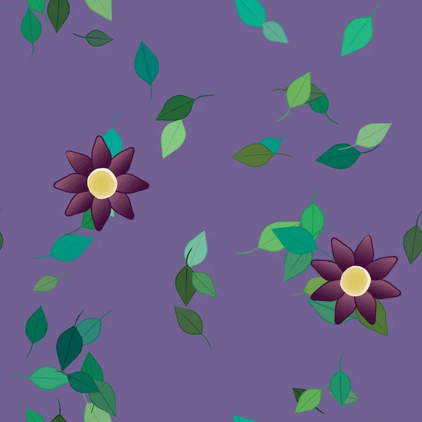 Eenvoudige Bloemen Met Groene Bladeren Vrije Samenstelling Vector Illustratie — Stockvector