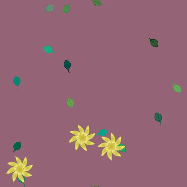 Composition Design Avec Fleurs Simples Feuilles Vertes Illustration Vectorielle — Image vectorielle