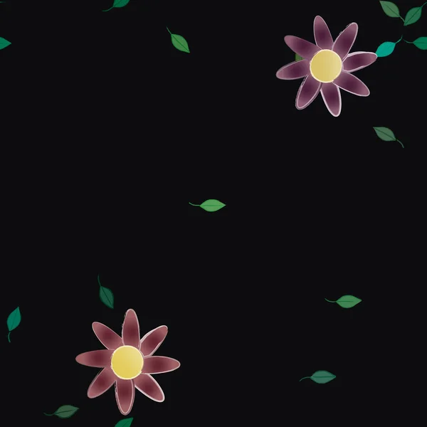 Flores Simples Con Hojas Verdes Composición Libre Ilustración Vectorial — Vector de stock