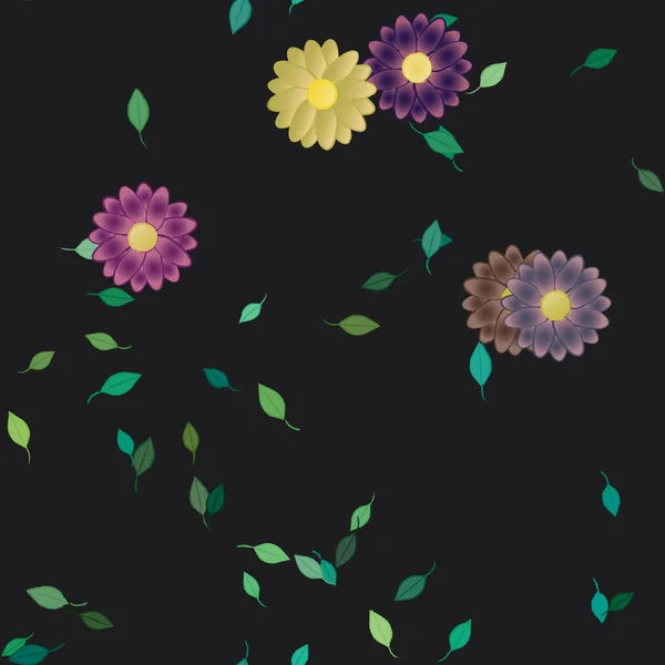 Fleurs Simples Avec Des Feuilles Vertes Composition Libre Illustration Vectorielle — Image vectorielle