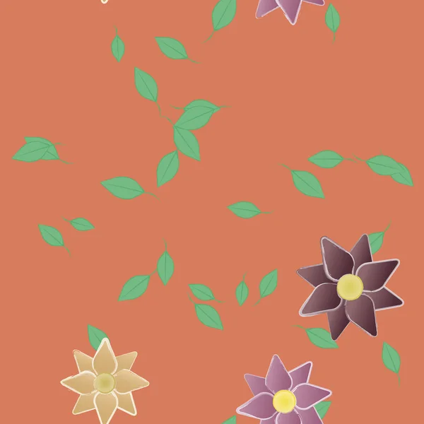 Modèle Vectoriel Avec Des Fleurs Colorées Simples Des Feuilles Vertes — Image vectorielle