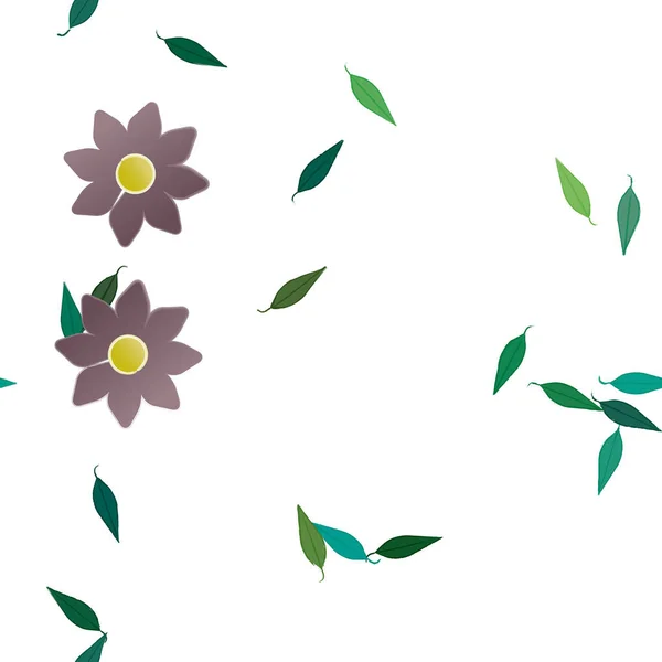 Composição Bonita Com Flores Coloridas Simples Folhas Verdes Fundo Ilustração — Vetor de Stock