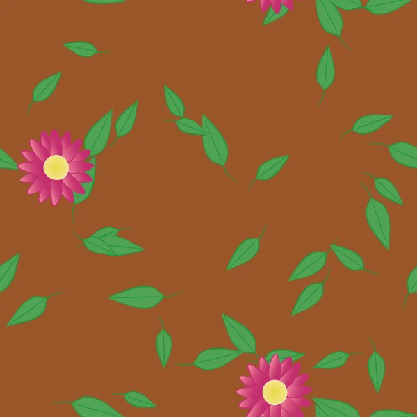 Flores Colores Hojas Verdes Fondo Ilustración Vectorial — Vector de stock