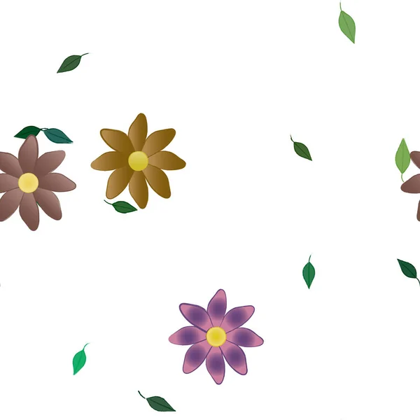 Composição Design Com Flores Simples Folhas Verdes Ilustração Vetorial — Vetor de Stock