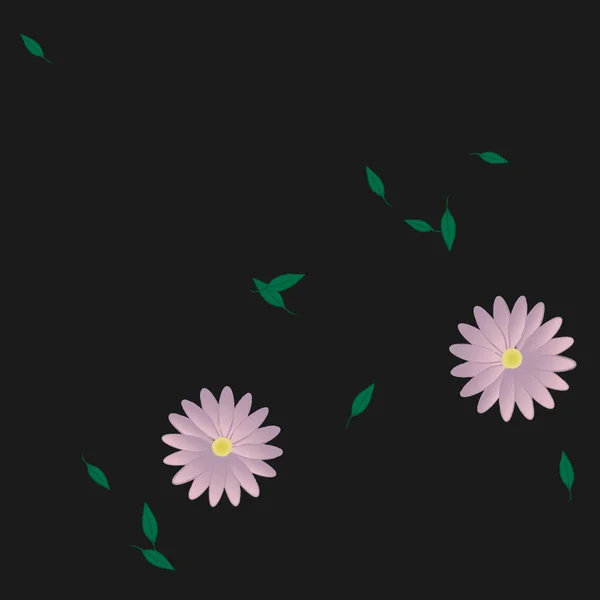 Composición Libre Con Flores Colores Simples Hojas Verdes Para Papel — Vector de stock