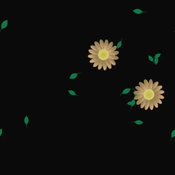 Flores Con Hojas Verdes Composición Libre Ilustración Vectorial — Vector de stock