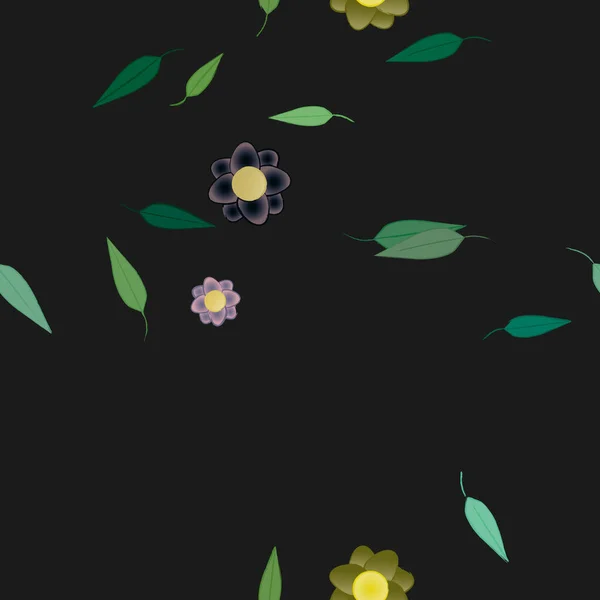 Flores Colores Hojas Verdes Fondo Ilustración Vectorial — Vector de stock