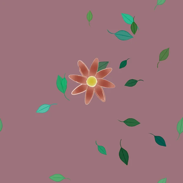 Composição Design Com Flores Simples Folhas Verdes Ilustração Vetorial — Vetor de Stock