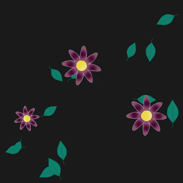 Plantilla Vector Con Flores Coloridas Simples Hojas Verdes — Vector de stock