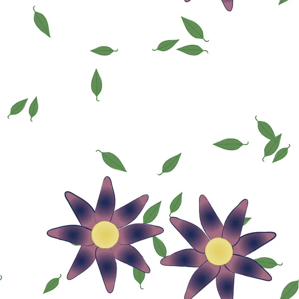 Composição Bonita Com Flores Coloridas Simples Folhas Verdes Fundo Ilustração — Vetor de Stock