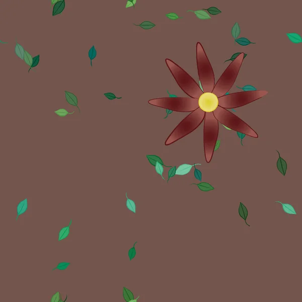 Flores Con Hojas Verdes Composición Libre Ilustración Vectorial — Vector de stock