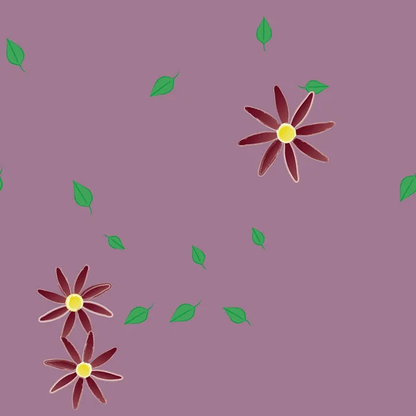 Composição Bonita Com Flores Coloridas Simples Folhas Verdes Fundo Ilustração — Vetor de Stock