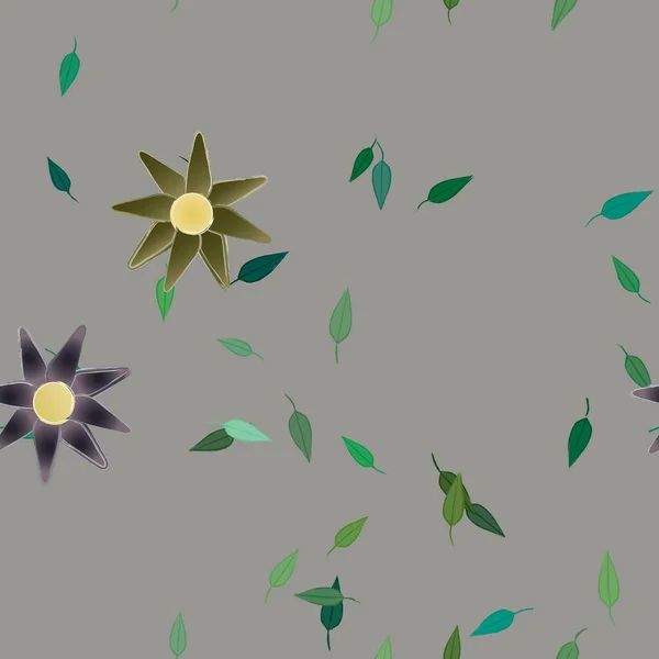 Modèle Vectoriel Avec Des Fleurs Colorées Simples Des Feuilles Vertes — Image vectorielle