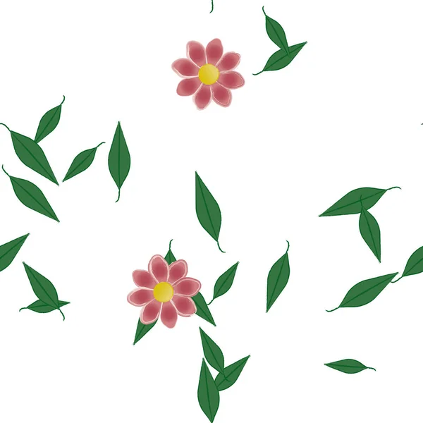 Fleurs Simples Avec Des Feuilles Vertes Composition Libre Illustration Vectorielle — Image vectorielle