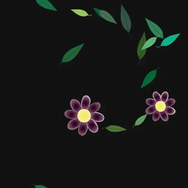 Flori Colorate Frunze Verzi Fundal Ilustrație Vectorială — Vector de stoc