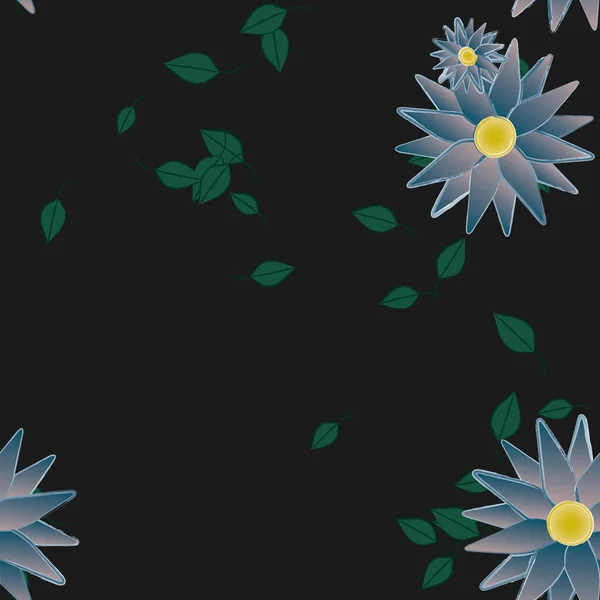 Mooie Compositie Met Eenvoudige Gekleurde Bloemen Groene Bladeren Achtergrond Vector — Stockvector