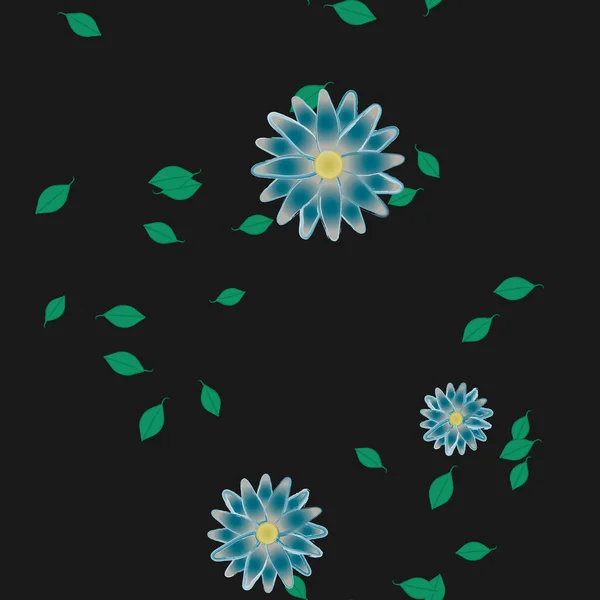 Plantilla Vector Con Flores Coloridas Simples Hojas Verdes — Vector de stock