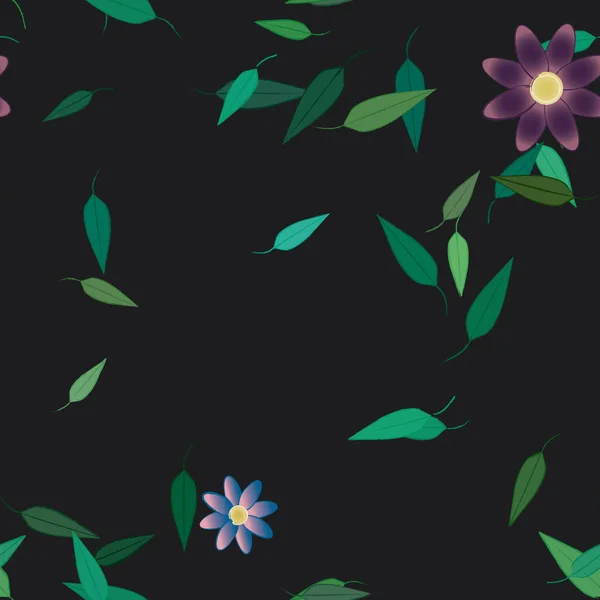 Composición Diseño Con Flores Simples Hojas Verdes Ilustración Vectorial — Vector de stock