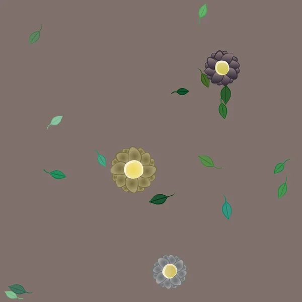 Modèle Vectoriel Avec Des Fleurs Colorées Simples Des Feuilles Vertes — Image vectorielle