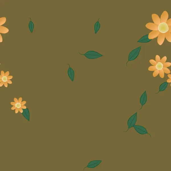 Fleurs Simples Avec Des Feuilles Vertes Composition Libre Illustration Vectorielle — Image vectorielle