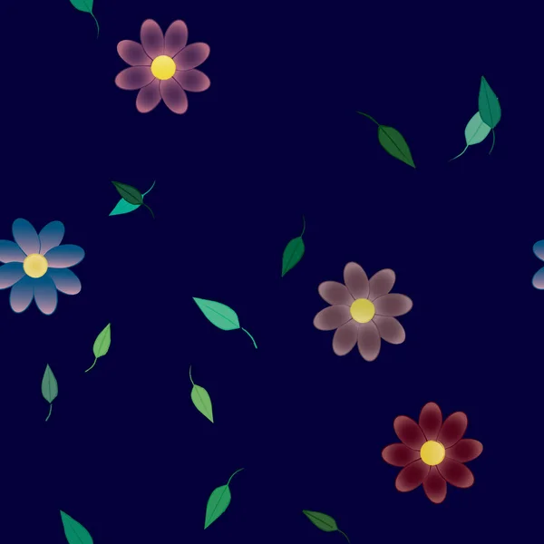 Flores Con Hojas Verdes Composición Libre Ilustración Vectorial — Vector de stock