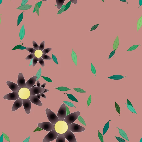 Plantilla Vector Con Flores Coloridas Simples Hojas Verdes — Archivo Imágenes Vectoriales