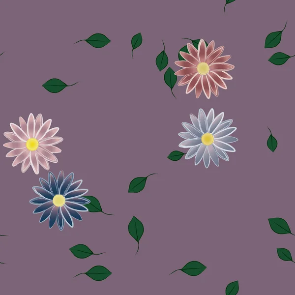 Hermosa Composición Con Flores Colores Simples Hojas Verdes Fondo Ilustración — Archivo Imágenes Vectoriales