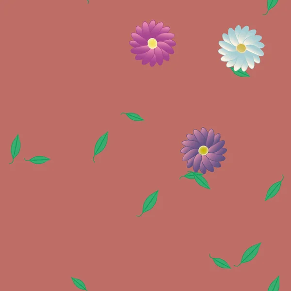 Flores Colores Hojas Verdes Fondo Ilustración Vectorial — Vector de stock