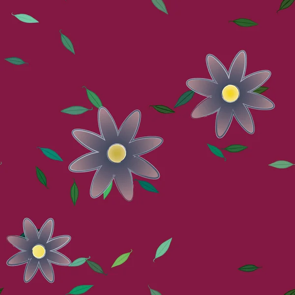 Flores Simples Con Hojas Verdes Composición Libre Ilustración Vectorial — Vector de stock