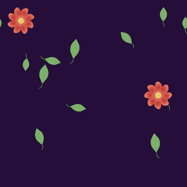 Fleurs Simples Avec Des Feuilles Vertes Composition Libre Illustration Vectorielle — Image vectorielle