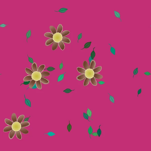 Flores Simples Con Hojas Verdes Composición Libre Ilustración Vectorial — Archivo Imágenes Vectoriales