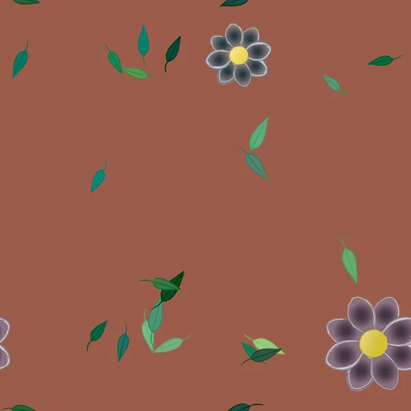 Flores Con Hojas Verdes Composición Libre Ilustración Vectorial — Archivo Imágenes Vectoriales