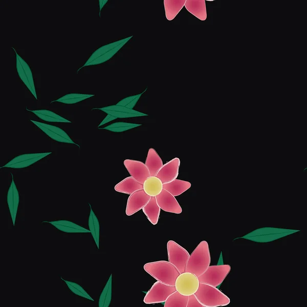 Bloemen Met Groene Bladeren Vrije Samenstelling Vector Illustratie — Stockvector