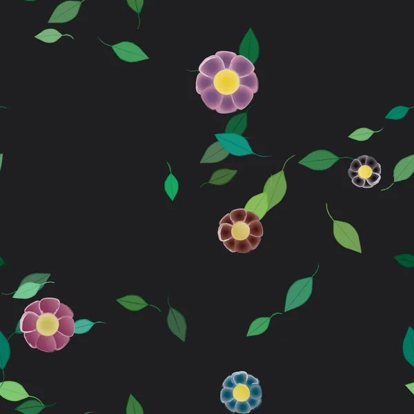 Flores Colores Hojas Verdes Fondo Ilustración Vectorial — Vector de stock