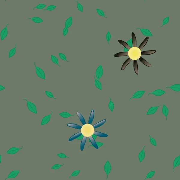 Fleurs Simples Avec Des Feuilles Vertes Composition Libre Illustration Vectorielle — Image vectorielle