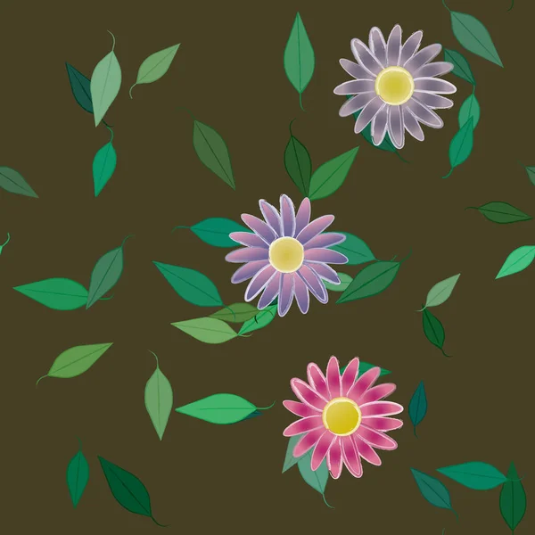 Fleurs Colorées Feuilles Vertes Arrière Plan Illustration Vectorielle — Image vectorielle