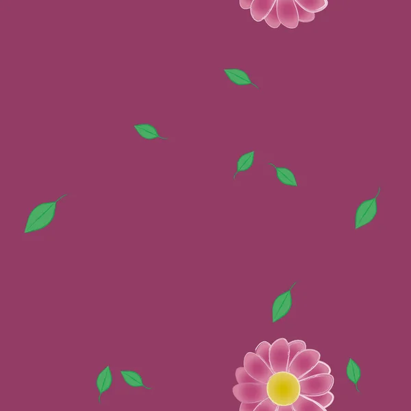 Flores Simples Con Hojas Verdes Composición Libre Ilustración Vectorial — Archivo Imágenes Vectoriales