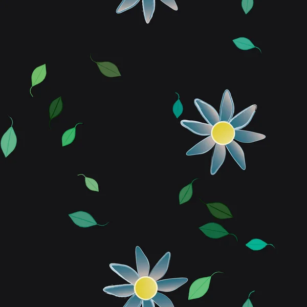 Gekleurde Bloemen Groene Bladeren Achtergrond Vector Illustratie — Stockvector