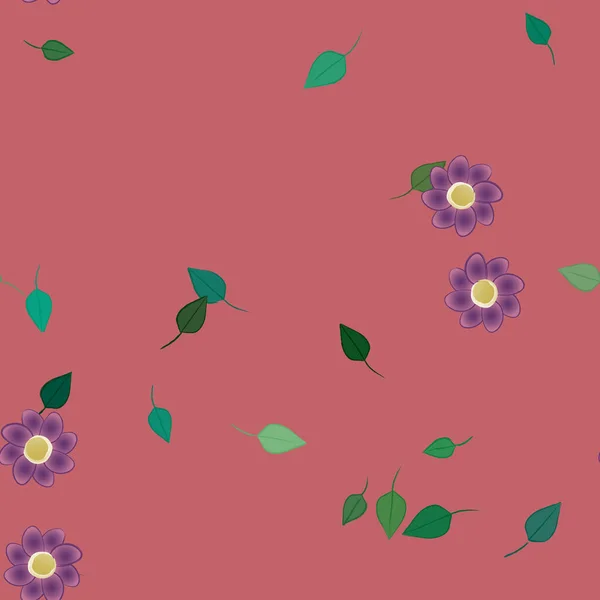 Mooie Compositie Met Eenvoudige Gekleurde Bloemen Groene Bladeren Achtergrond Vector — Stockvector