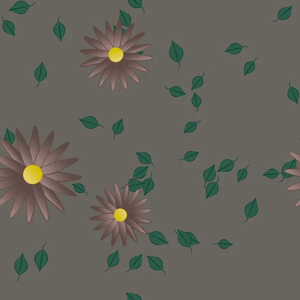 Composition Design Avec Fleurs Simples Feuilles Vertes Illustration Vectorielle — Image vectorielle