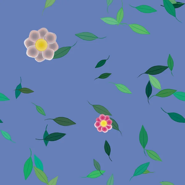 Enkla Blommor Med Gröna Blad Fri Sammansättning Vektor Illustration — Stock vektor