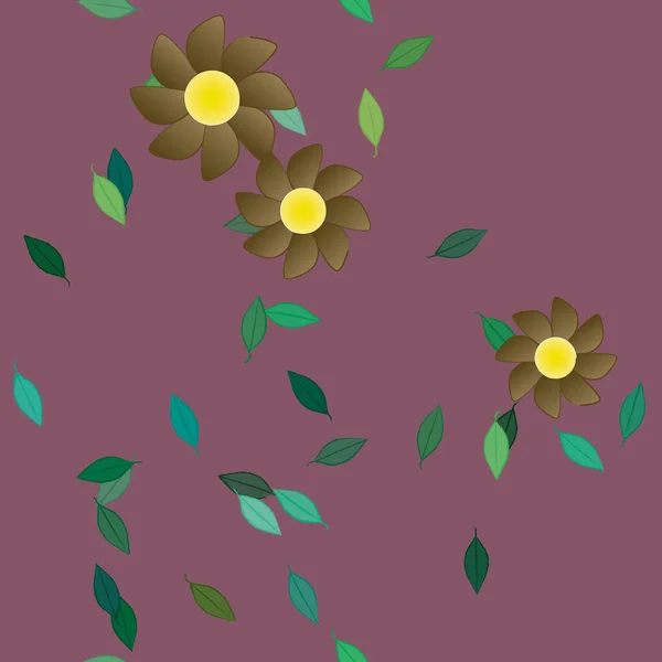 Belle Composition Avec Des Fleurs Colorées Simples Des Feuilles Vertes — Image vectorielle