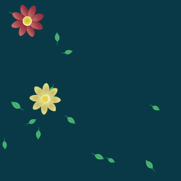 Flores Simples Con Hojas Verdes Composición Libre Ilustración Vectorial — Vector de stock