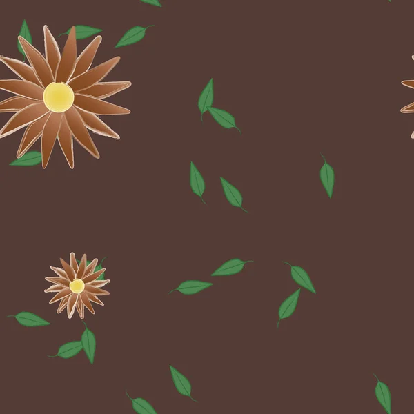 Composição Design Com Flores Simples Folhas Verdes Ilustração Vetorial — Vetor de Stock