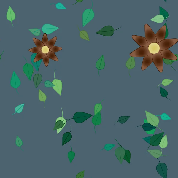 Gekleurde Bloemen Groene Bladeren Achtergrond Vector Illustratie — Stockvector