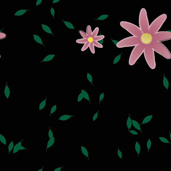 Flores Colores Hojas Verdes Fondo Ilustración Vectorial — Vector de stock