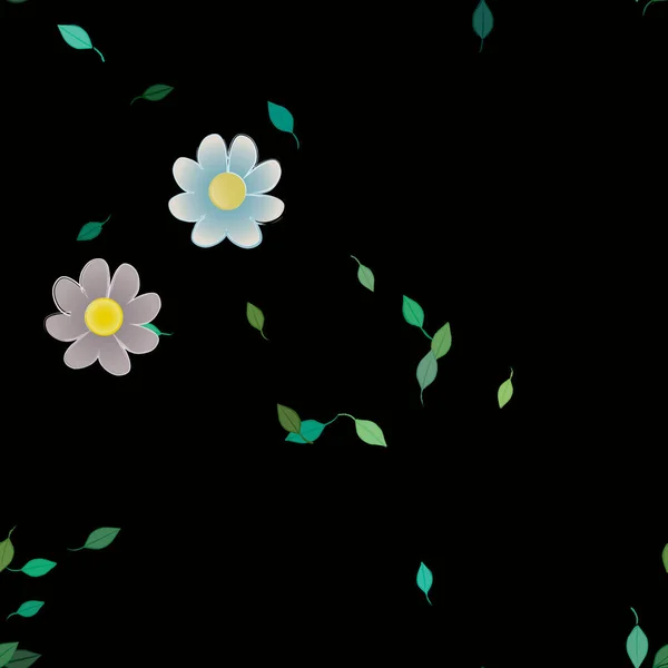 Composición Libre Con Flores Colores Simples Hojas Verdes Para Papel — Archivo Imágenes Vectoriales